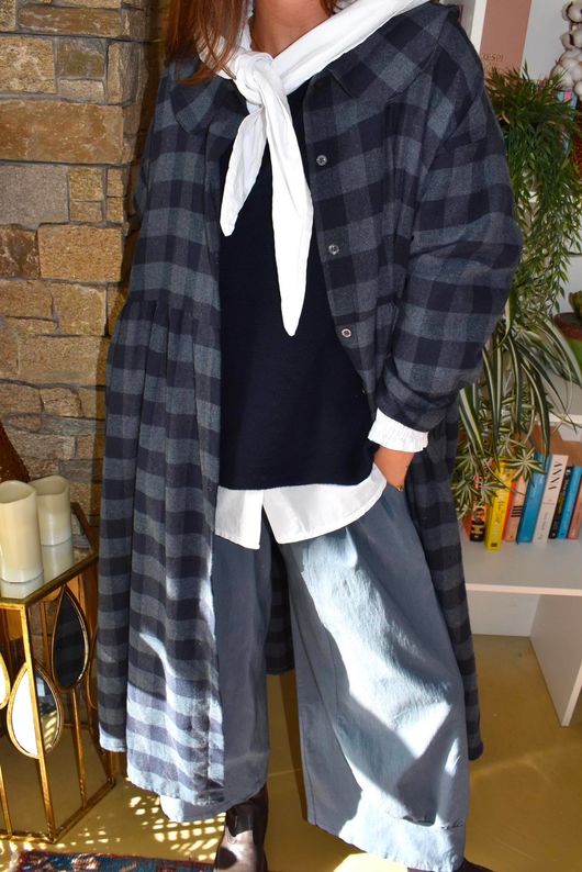 Nora Brushed Cotton Gingham Kick Pant Navy